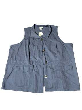 NWT CJ Banks Plus Size 3X Blue Cotton Utility Safari Vest with Pockets Collared
